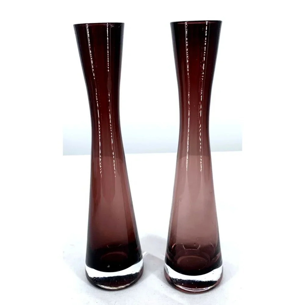 Diabolo Glass Vases German Purple Vintage Lot of 2 Mid-Century 8